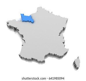 Map of Lower Normandy, region of France.