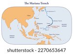 Map of the Mariana trench, deepest oceanic trench of earth