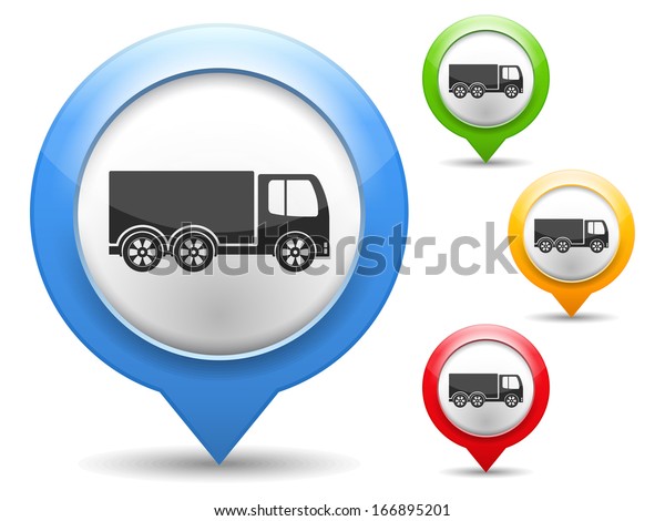 Map marker with icon of a\
truck