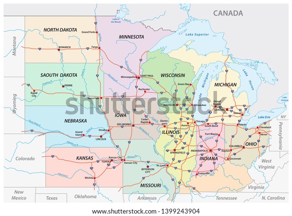 Map Midwest United States America Stock Image Download Now