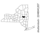 Map of Montgomery County in New York state on white background. single County map highlighted by black colour on New york map .