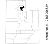 Map of Morgan County in Utah state on white background. single County map highlighted by black colour on Utah map. UNITED STATES, US