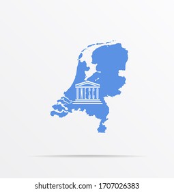 Map Netherlands Combined With United Nations Educational, Scientific And Cultural Organization UNESCO Flag.