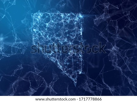 The map of Nevada indicating a connected web of dots and lines. (series)