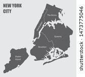 Map of New York city, with borders of the regions and labels