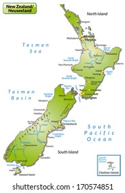 Detailed Green Map New Zealand On Stock Vector (Royalty Free) 390116998 ...