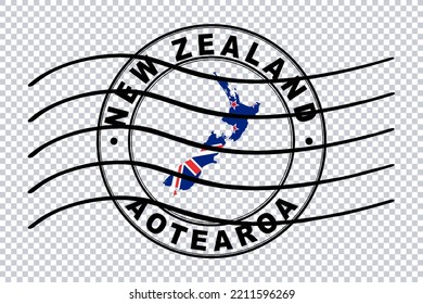 Map Of New Zealand, Postal Passport Stamp, Travel Stamp, Clipping Path