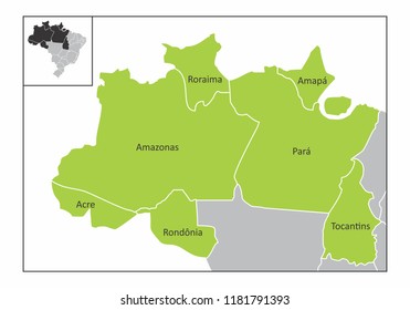 Map Of The North Region Of Brazil With The Identified States