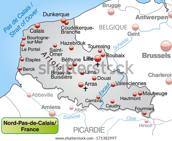 Map Northpasdecalais Overview Map Gray Stock Illustration 171382997