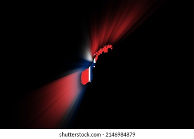 Map of Norway, on black background, map with flag