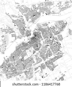 Map Of Ottawa, Satellite View, Black And White Map. Street Directory And City Map. Canada