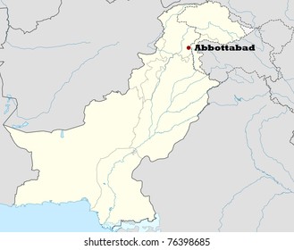 Map of Pakistan showing location of city of Abbottabad where Osama Bin Laden was killed on 2nd May 2011.
