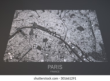 Map Of Paris, France, Satellite View, Map In 3d