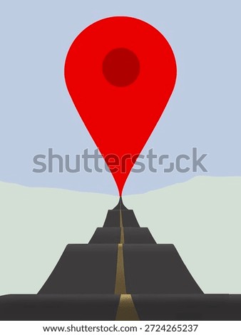 A map pin marks your destination at the end of the road in an illustration about navigation and travel.
