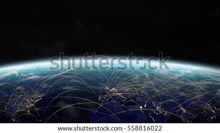 Map of plane journey between countries of the world in space 3D rendering elements of this image furnished by NASA