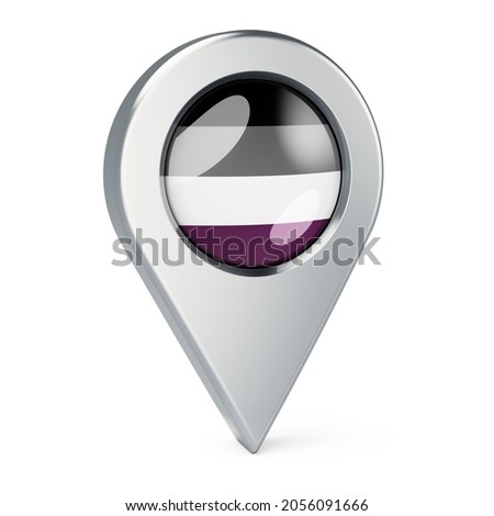 Map pointer with asexual flag, 3D rendering isolated on white background