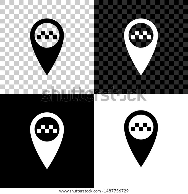 Map pointer with taxi icon isolated on black,\
white and transparent\
background