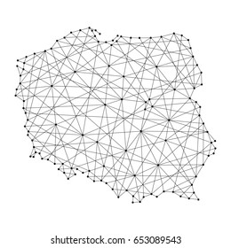 Map Of Poland From Polygonal Black Lines And Dots Of Illustration. Raster Copy.