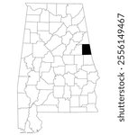 Map of Randolph County in Alabama state on white backround. single County map highlighted by black color on Alabama map. UNITED STATES, US