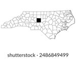 Map of Randolph County in North Carolina state on white background. single County map highlighted by black color on North Carolina map. UNITED STATES, US