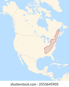 Map of Range, Mountains Appalachian Mountains in North America