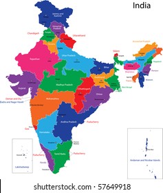 India New Map 2021 Colorful India Political Map Clearly Labeled Stock Vector (Royalty Free)  318352538 | Shutterstock