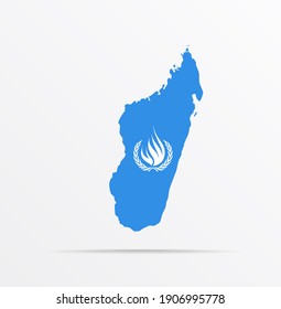 Map Republic Of Madagascar Combined With Office Of The High Commissioner For Human Rights (OHCHR) Flag.