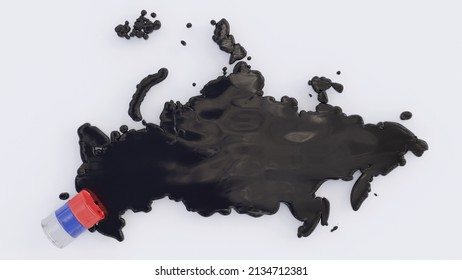 Map Of Russia Formed By Crude Oil Spill From A Barrel Colored As Russian Federation Flag 3D Rendering