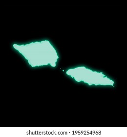 Map Of Samoa, Old Green Computer Terminal Screen, On Dark Background