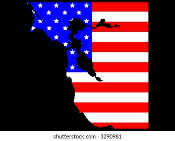 Map Of San Francisco Bay Area And American Flag Illustration