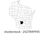 Map of Sauk County in Wisconsin state on white background. single County map highlighted by black colour on Wisconsin map. UNITED STATES, US