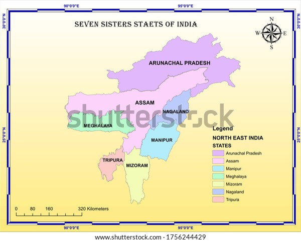 Seven Sister States Of India Map Map Seven Sisters States India Northeast Stock Illustration 1756244429 |  Shutterstock