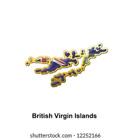map shaped flag of British Virgin Islands in the style of a metal pin badge