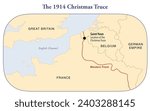 Map showing the location of the 1914 Christmas truce during World War I between France, Great Britain and German empire