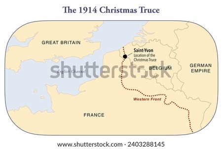 Map showing the location of the 1914 Christmas truce during World War I between France, Great Britain and German empire Stock photo © 