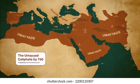 The Map Shows The Territory Either Ruled Or Controlled By The Umayyad Caliphate (between 661 To 750 CE).