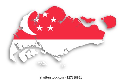 Map Of Singapore Filled With Flag, Isolated