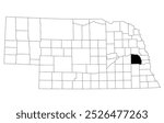 Map of Sounders County in Nebraska state on white background. single County map highlighted by black colour on Nebraska map. UNITED STATES, US