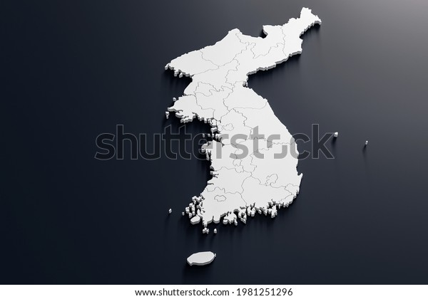 Map of South Korea and North\
Korea divided by administrative districts.\
3D\
Rendering.\
