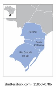 Map Of The South Region Of Brazil With The Identified States