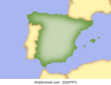 Map Spain Borders Surrounding Countries Stock Illustration 22637971