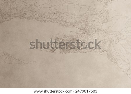 Map of Split (Croatia) on an old vintage sheet of paper. Retro style grunge beige paper with light coming from right. 3d render, illustration