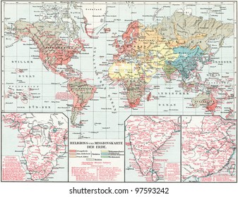 Map Of The Spread Of Major Religions In The World. Missionary Map. Publication Of The Book 