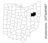 Map of stark County in Ohio state on white background. single County map highlighted by black colour on Ohio map. UNITED STATES, US