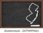  Map of the state of New Jersey on a chalkboard with a piece of chalk 3D Illustration 