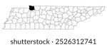 Map of Stewart County in Tennessee state on white background. single County map highlighted by black colour on Tennessee map. UNITED STATES, US.