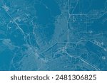 Map of the streets of El Paso (Texas, USA) made with white lines on blue background. Top flat view. 3d render, illustration