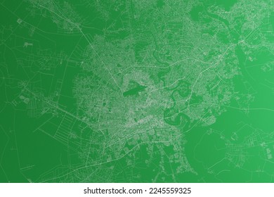 Map the streets Ho Chi Minh (Vietnam) made and white lines green paper  Top flat view  rough background  3d render  illustration