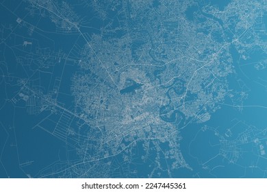 Map the streets Ho Chi Minh (Vietnam) made and white lines blue paper  Top flat view  rough background  3d render  illustration
