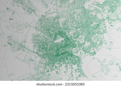 Map the streets Ho Chi Minh (Vietnam) made and green lines white paper  Top flat view  3d render  illustration